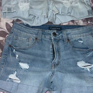 Aeropostale Women's Distressed Denim Shorts - Light Blue